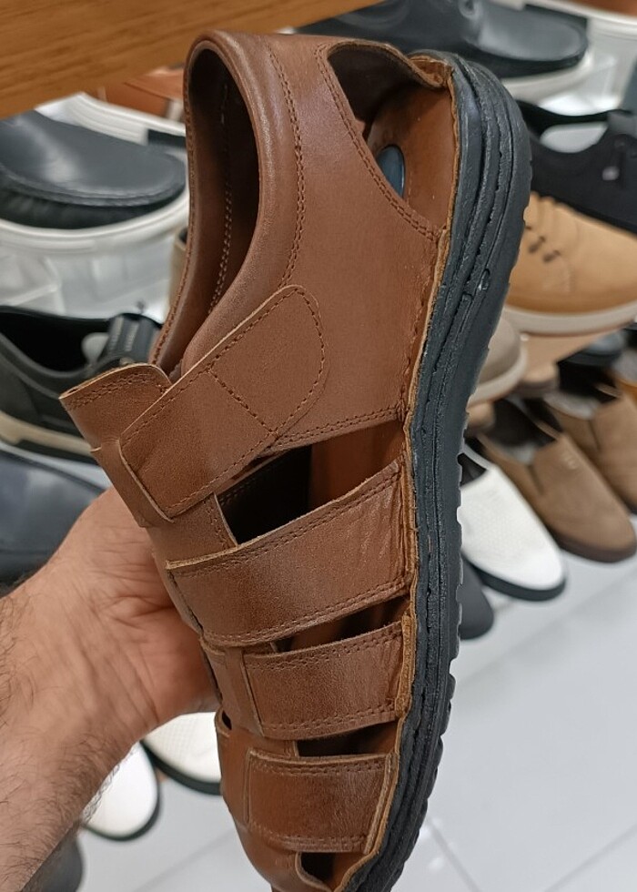 İçi dışı hakiki deri erkek sandalet YENİ ETİKETLİ taba  - Görsel 3
