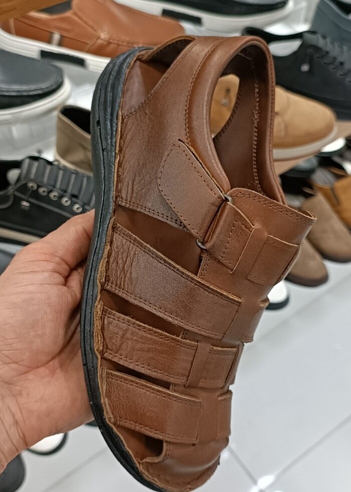 İçi dışı hakiki deri erkek sandalet YENİ ETİKETLİ taba  - Görsel 4