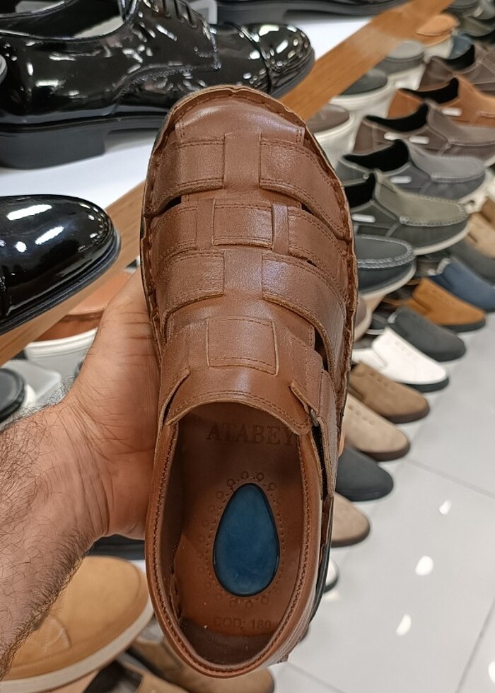 İçi dışı hakiki deri erkek sandalet YENİ ETİKETLİ taba  - Görsel 5