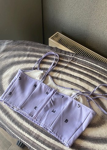 Mor Dantel Detaylı Straplez Midi Büstiyer - Görsel 3