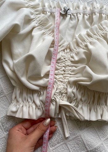 Büzgülü beyaz Mini Uzun Kollu Büstiyer - Görsel 4