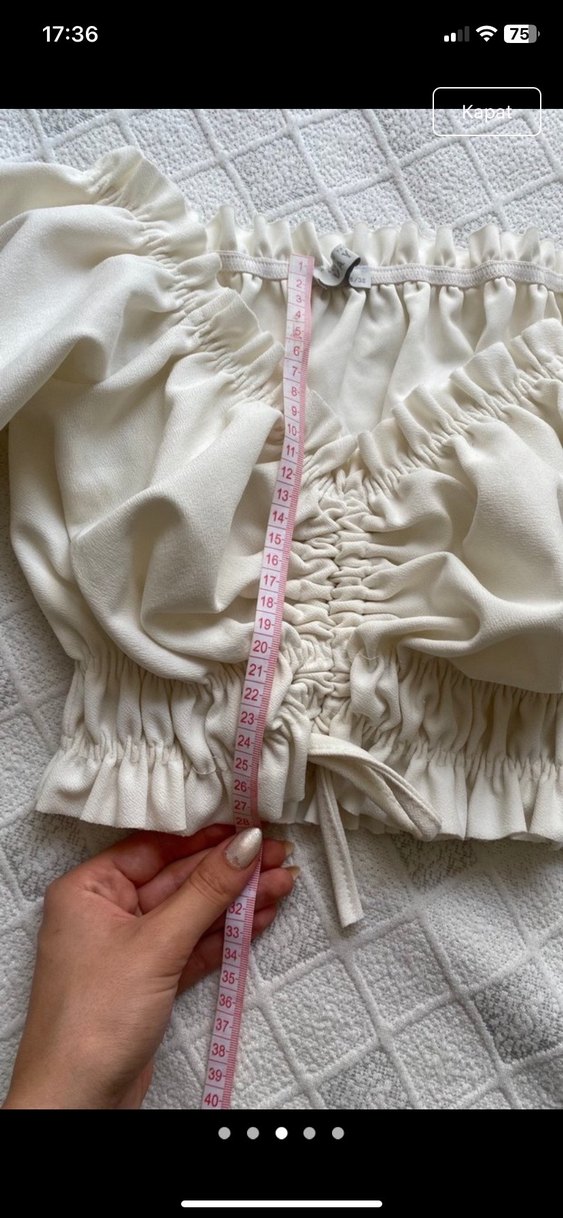 Büzgülü beyaz Mini Uzun Kollu Büstiyer - Görsel 4