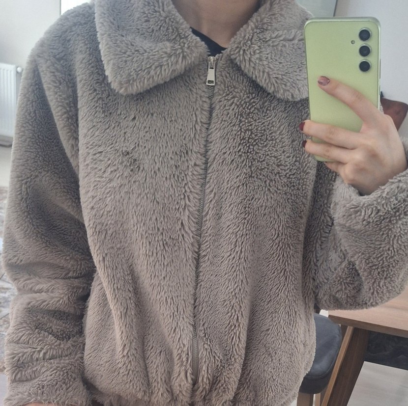 Gri Peluş Kadın Günlük Ceket - Görsel 2