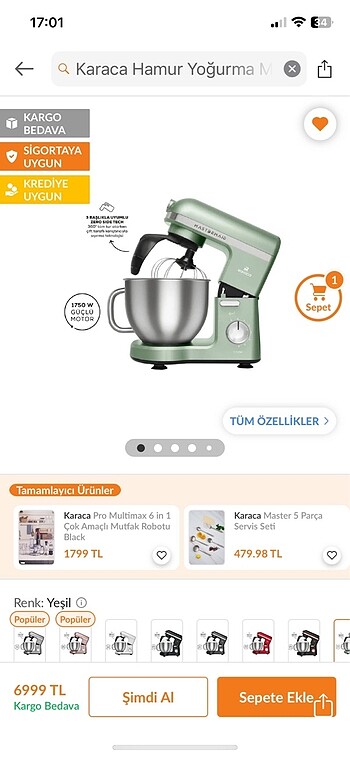 Karaca 1750 w hamur yoğurma makinası
