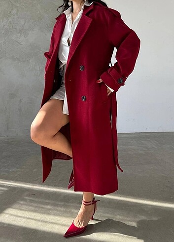 Koyu Bordo Kaşe Kaban 
