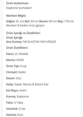 m Beden mor Renk XSIDE Lila U Yaka Düz Askılı Kadın Crop Top