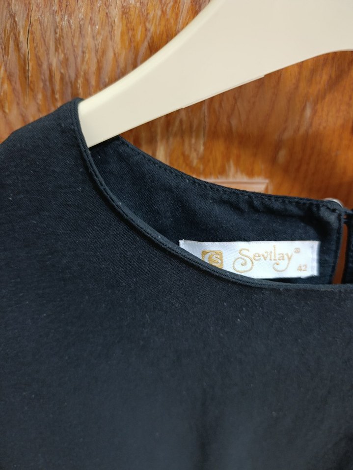 Kadın Siyah Uzun Keten Elbise - Görsel 3