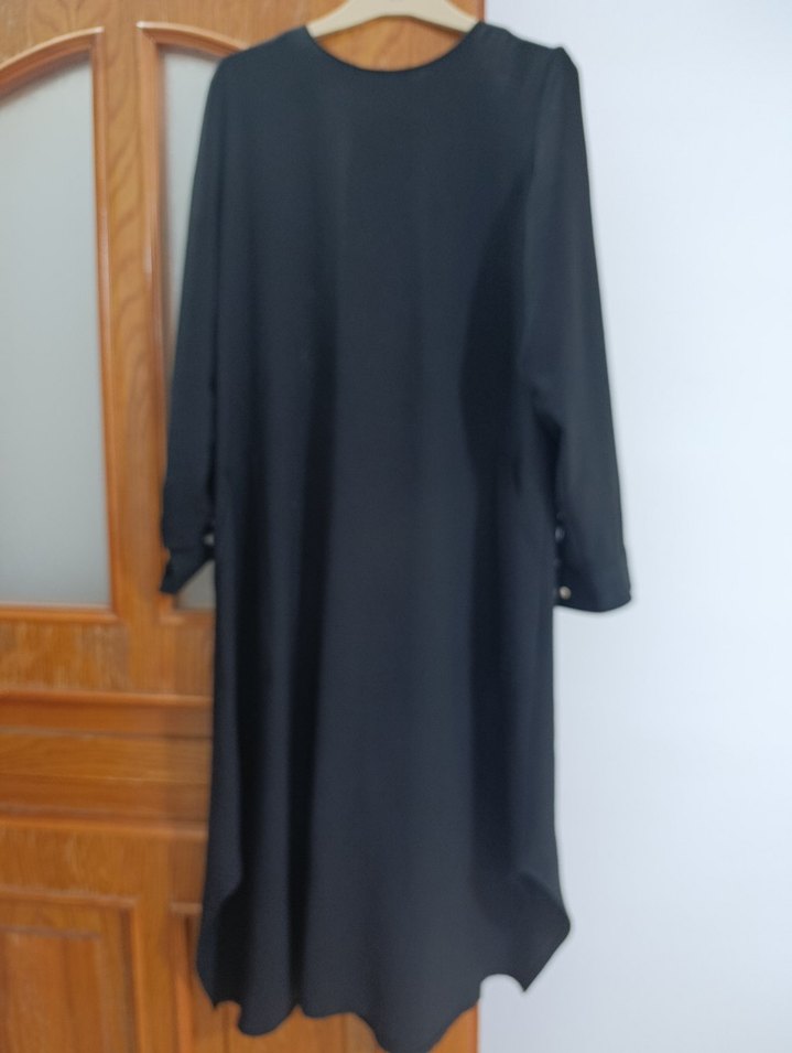 Kadın Siyah Uzun Keten Elbise - Görsel 2