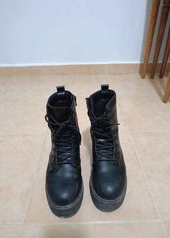 Siyah Minimalist Platform Topuklu Kadın Bot - Görsel 3