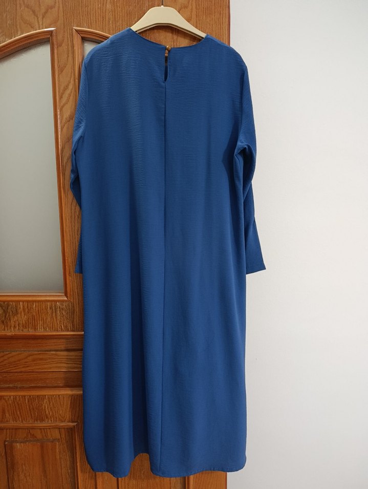 Düğmeli Lacivert Uzun Keten Tunik - Görsel 2