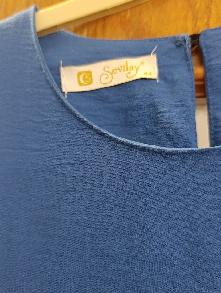 Düğmeli Lacivert Uzun Keten Tunik - Görsel 3