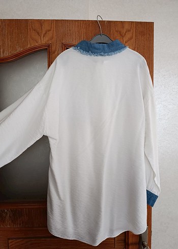 Düğmeli Beyaz Denim Bohem Gömlek - Görsel 5