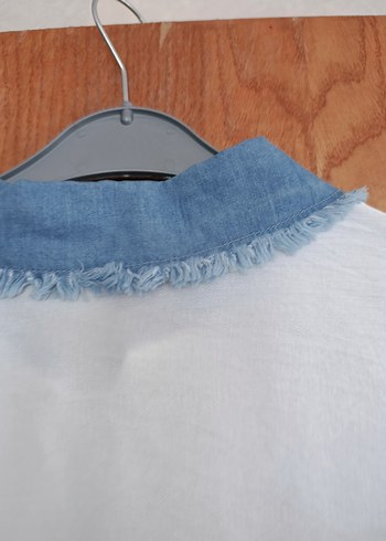 Düğmeli Beyaz Denim Bohem Gömlek - Görsel 6