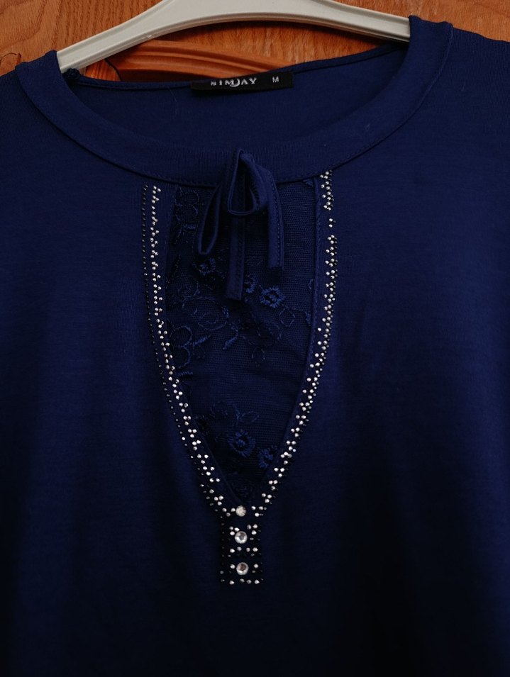 tas  Detaylı Lacivert Kadın Bluz - Görsel 2