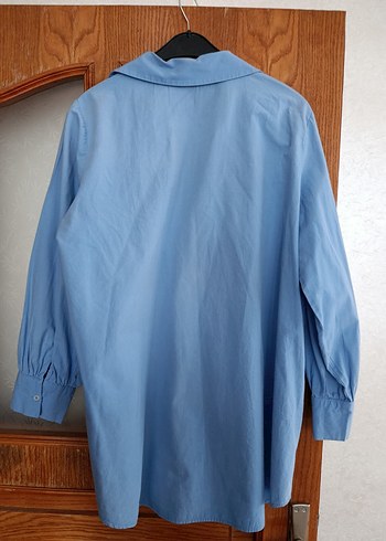 Mavi Keten Kadın Gömlek - Görsel 6