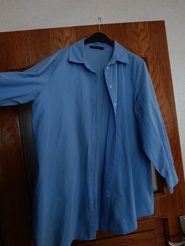 Mavi Keten Kadın Gömlek - Görsel 2