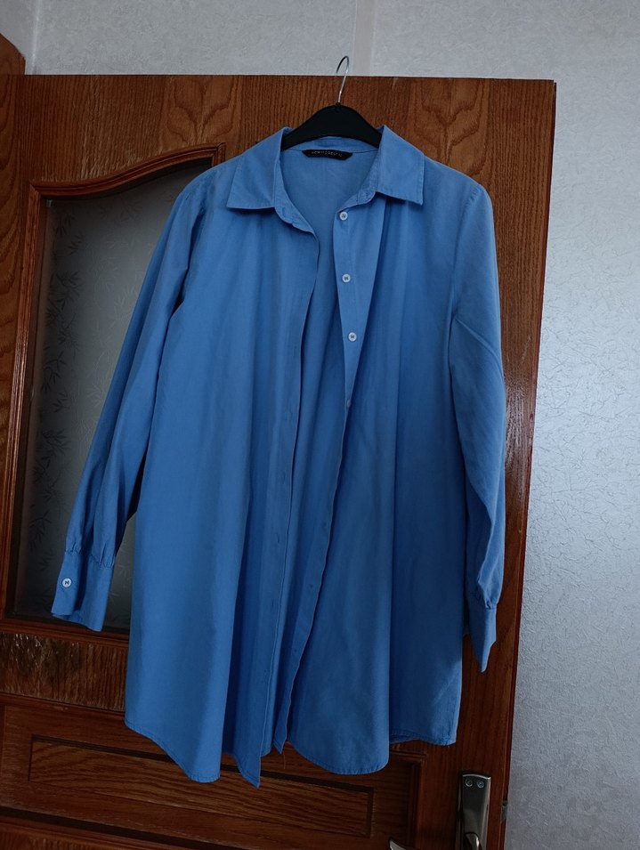 Mavi Keten Kadın Gömlek - Görsel 4