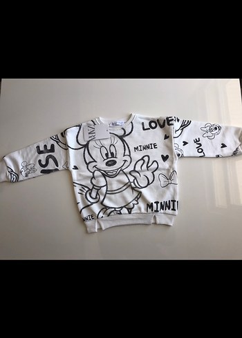 5 Yaş Beden beyaz Renk Minnie Baskılı Bebek Kız Eşofman Takımı