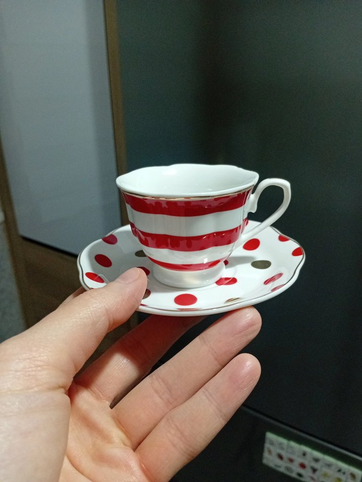 Beyaz Puantiyeli Porselen Fincan ve Tabağı - Görsel 2