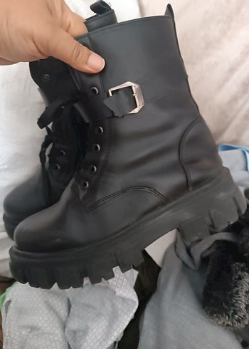 Diğer Siyah Deri Platform Topuklu Goth Bot