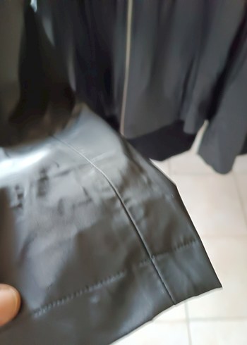 l Beden Gri Deri Kadın Biker Ceket