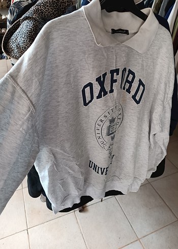 Gri OXFIRD Baskılı Pamuk Sweatshirt