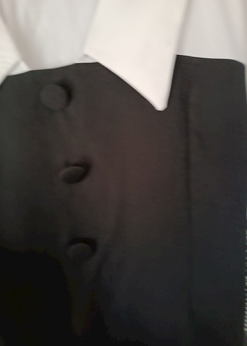 Düğmeli Siyah-Beyaz Midi Tulum - Görsel 3