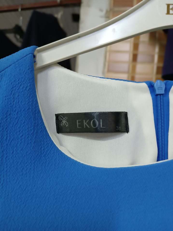 Mavi Midi Hamile Elbisesi, Kolsuz, Pilili - Görsel 3