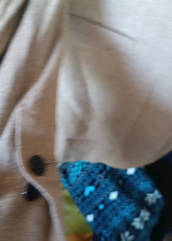 Bej Kadın Keten Ceket, Düğmeli, Normal Boy - Görsel 2