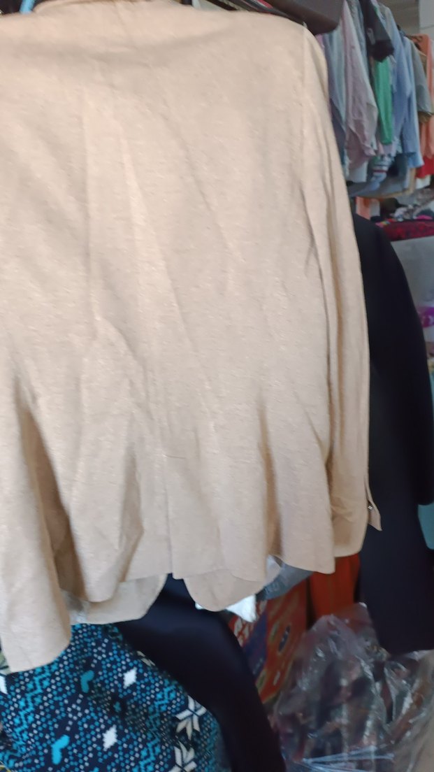 Bej Kadın Keten Ceket, Düğmeli, Normal Boy - Görsel 3