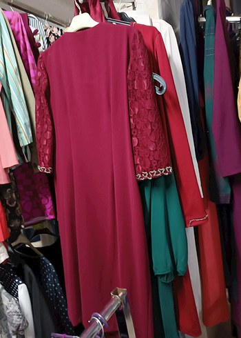 xl Beden bordo Renk Bordo Uzun Kollu Nakışlı Kadın Elbise
