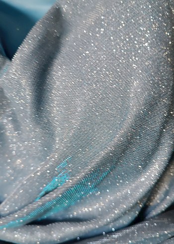 Mavi Drapeli Uzun Straplez Abiye Elbise - Görsel 4