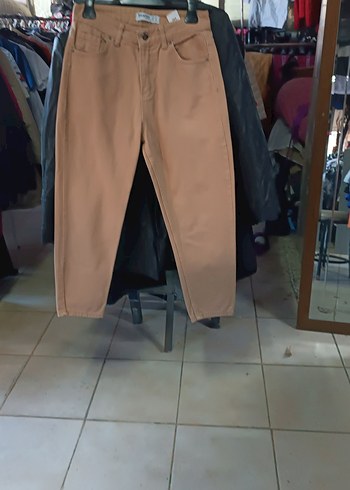 Bej Kadın Bol Kesim Midi Kot Pantolon - Görsel 5