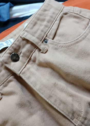 Bej Kadın Bol Kesim Midi Kot Pantolon - Görsel 2