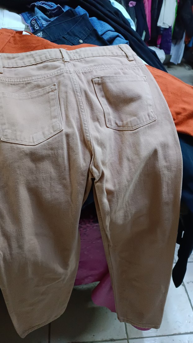 Bej Kadın Bol Kesim Midi Kot Pantolon - Görsel 3