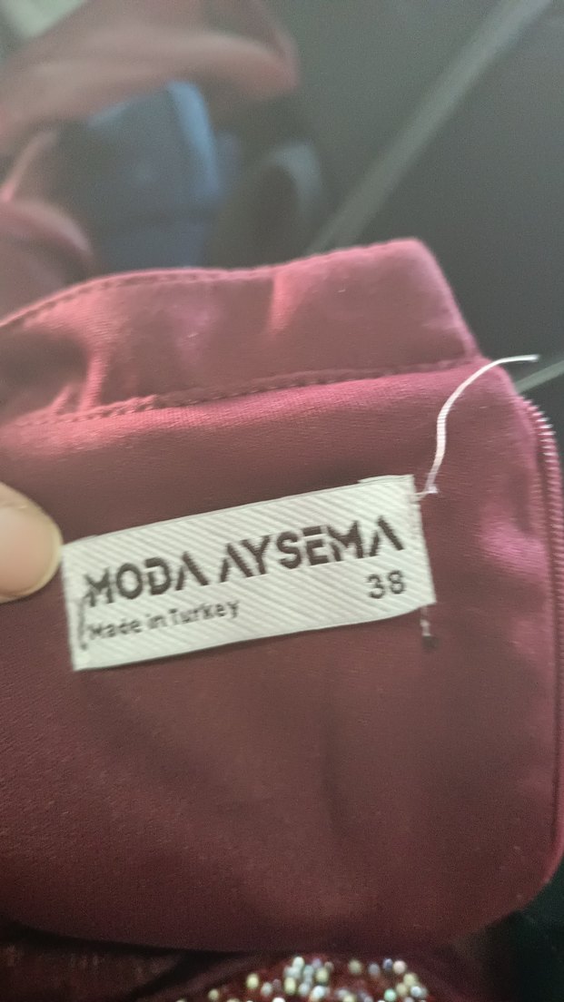 Bordo Uzun Kollu İşlemeli Abiye Elbise - Görsel 5