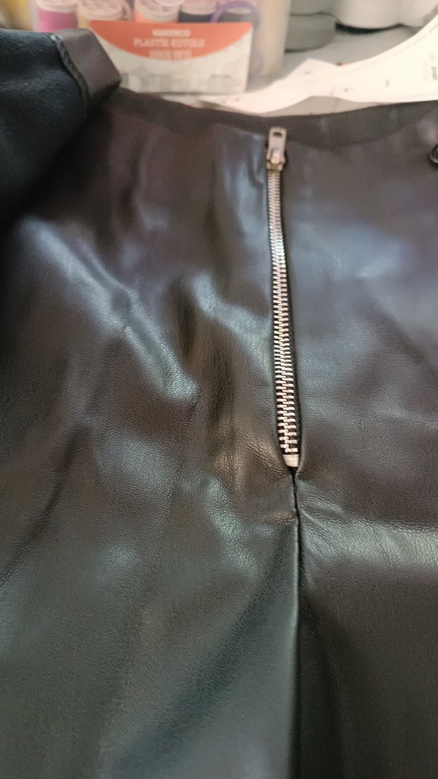 Gri Suni Deri Midi Şort etek şort etiketli - Görsel 3