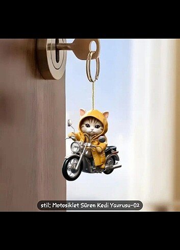 Motosikletli kedi anahtarlık 
