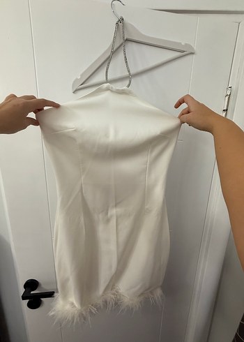 Trendyol & Milla Beyaz Mini Tüy Detaylı Bride Elbisesi
