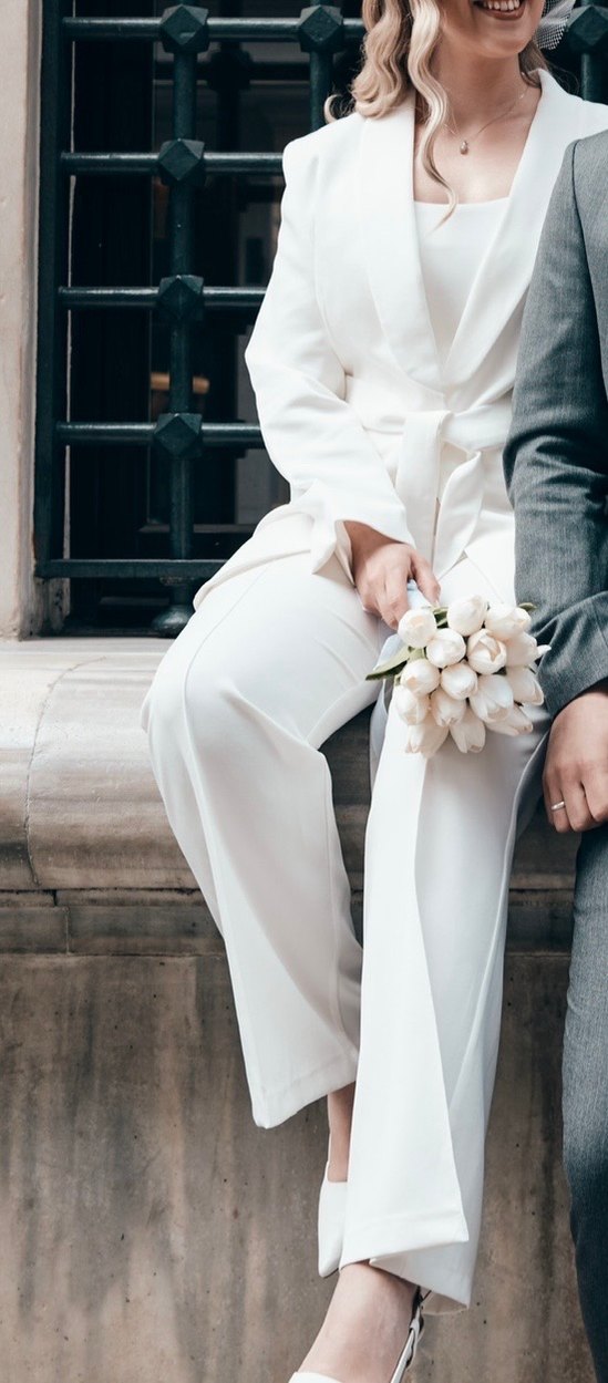 Beyaz Kemerli Midi Kadın Takım Elbise - Görsel 2