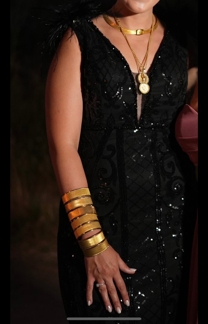 Kolsuz Otriş Detay Uzun Pullu Abiye Elbise -Siyah - Görsel 2