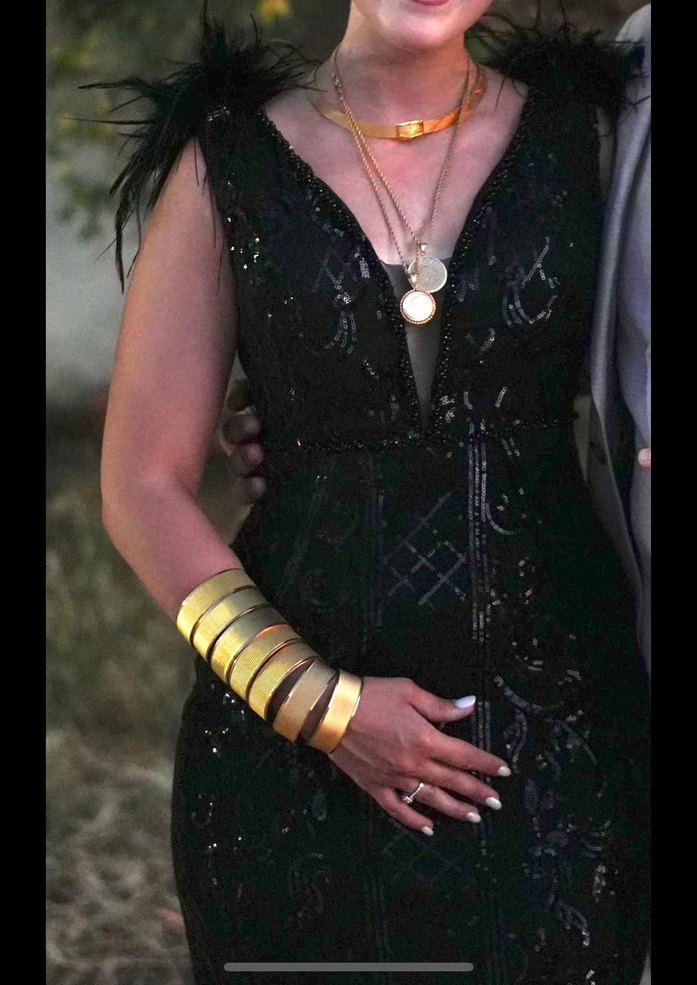 Kolsuz Otriş Detay Uzun Pullu Abiye Elbise -Siyah - Görsel 3