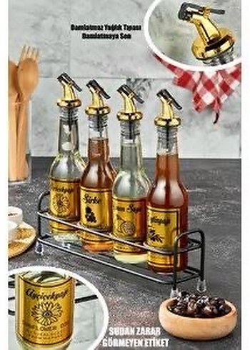 Beden Renk Altın Renkli Şişe Dökme Aparatı 4 adet Damlatmaz yağdanlık başlı