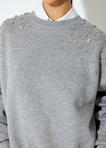 m Beden gri Renk Gri Taşlı oversize sweatshirt. small/medium