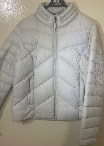 Gri Fermuarlı Kadın Mont Yüksek Yakalı