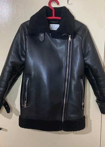 Stradivarius Kürklü Siyah Deri Biker Ceket