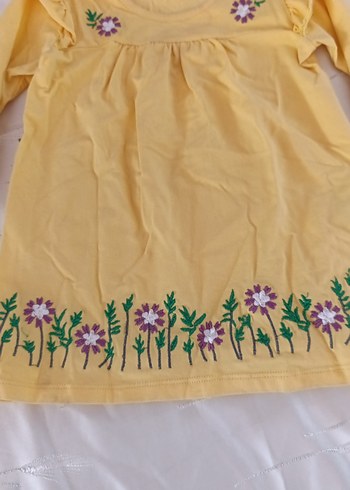 Sarı Nakışlı Uzun Kollu Kız Elbise - Görsel 3