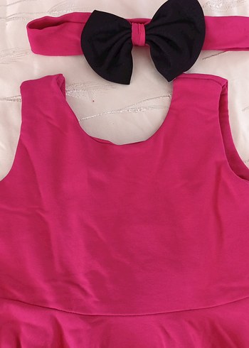 Kolsuz Pembe Kız Çocuk Elbise ve Fiyonk Saç Bandı - Görsel 2
