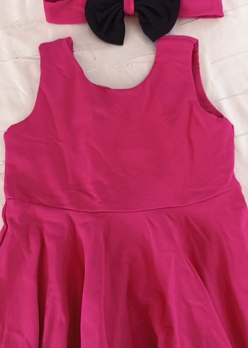 Kolsuz Pembe Kız Çocuk Elbise ve Fiyonk Saç Bandı - Görsel 3