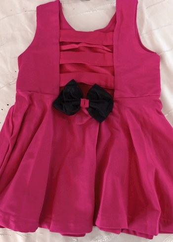 Kolsuz Pembe Kız Çocuk Elbise ve Fiyonk Saç Bandı - Görsel 5